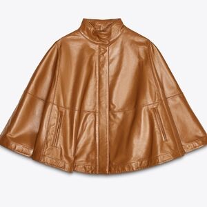 Zara Brand New With Tags 100% Leather Zipper Cape/Never Worn